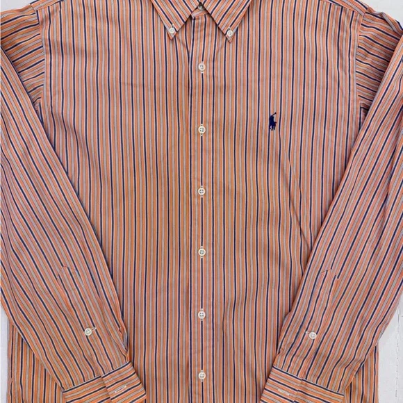 Ralph Lauren Custom Fit Button Down Shirt Men’s Medium Orange Blue Stripe - Picture 8 of 8